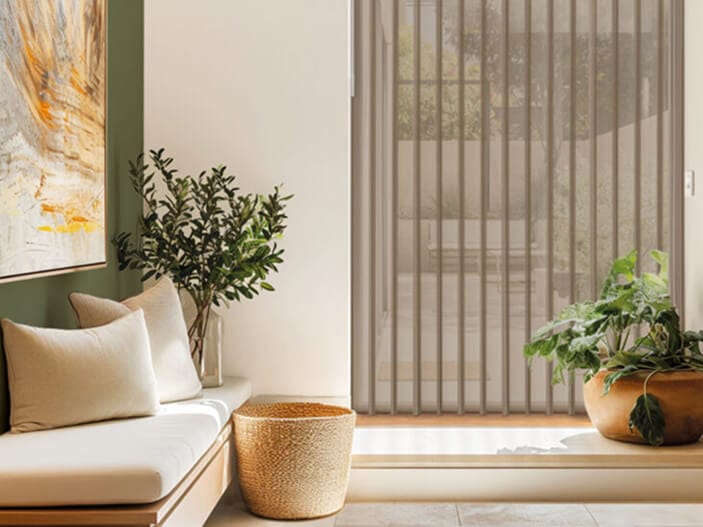 neutral allusion blinds in a modern living room