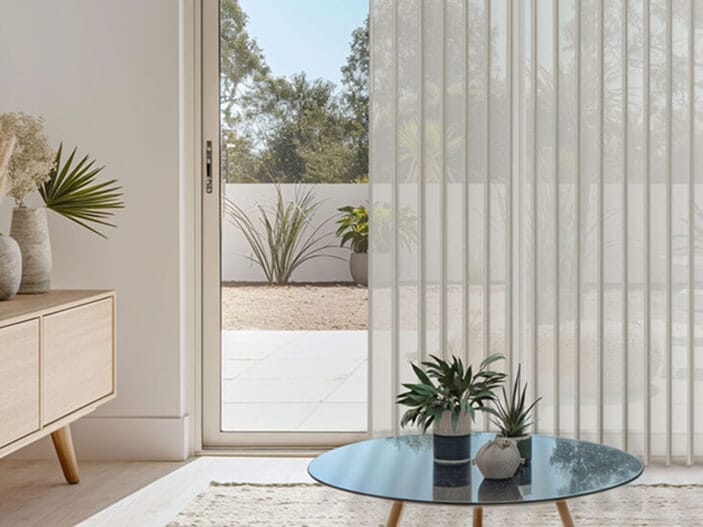 living room with pale allusion blinds